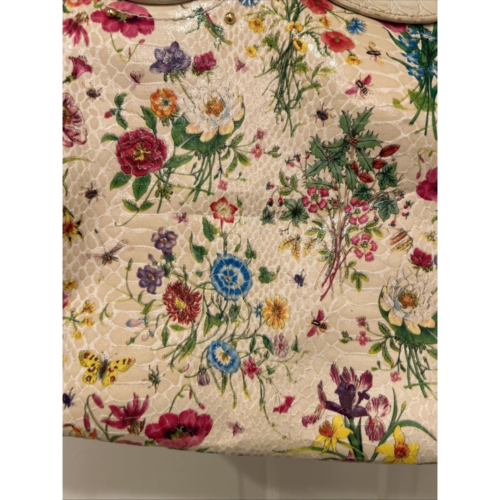 Nicole Lee Large Tote Bag/Purse Cream w Floral Design - Picture 7 of 16
